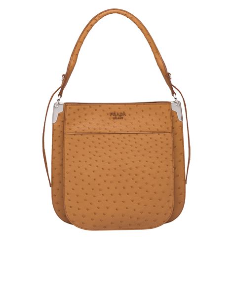 prada margit shoulder ostrich brown|Prada Margit ostrich leather hobo shoulder bag.